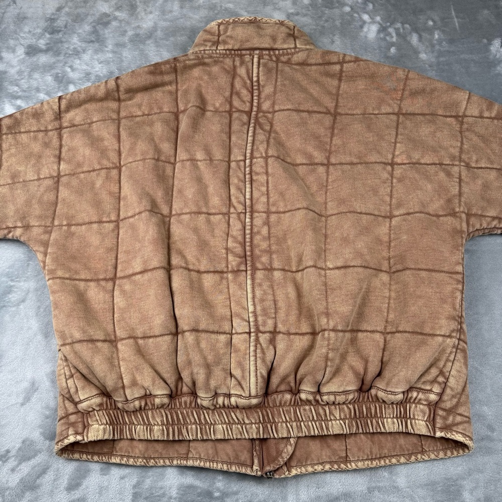 Free People Womens Jacket Sz M Tan Brown Dolman Quilted Knit Zip Up Bomber Coat - Picture 12 of 12